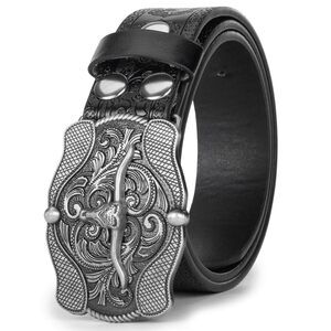 Western-cowboy-leather-belts - Bull-head-embossed-country-belts With🙂